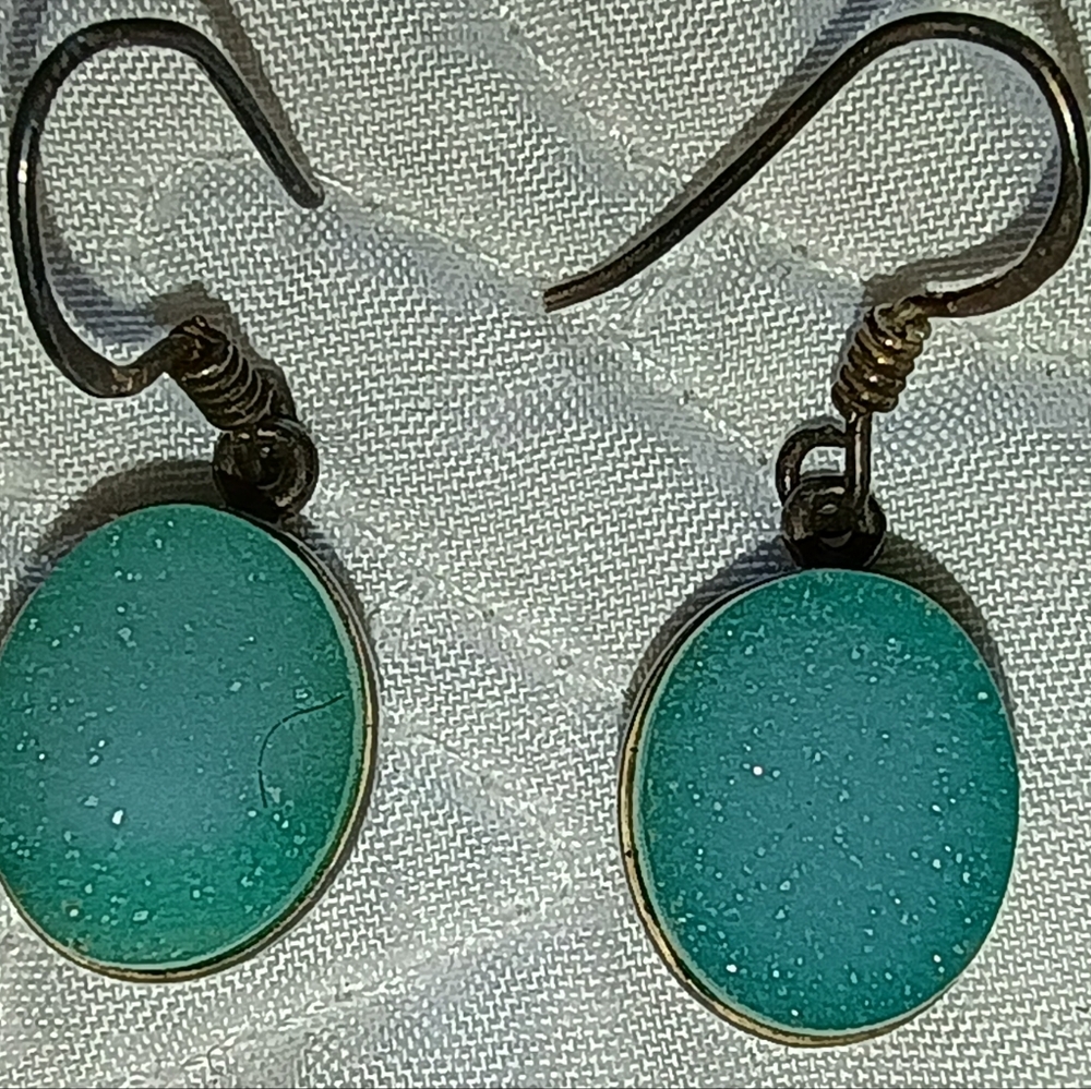 Vintage Handmade 925 Silver Montego Bay Colored Oval Druzy Cabachon Earrings